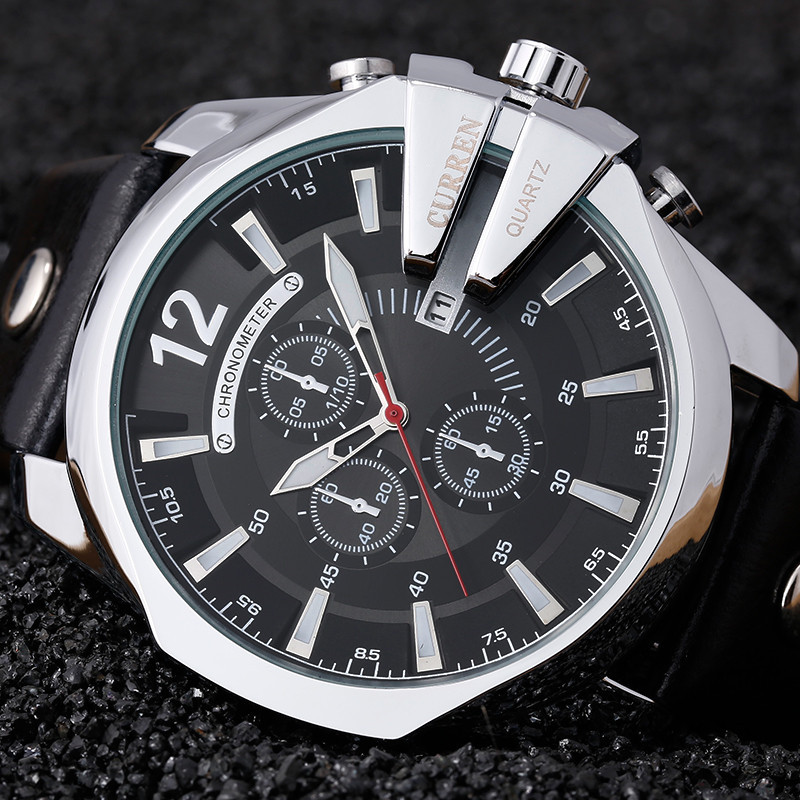 Curren Mens 시계 톱 브랜드 럭셔리 골드 빅  - Leather Watch Band Men 리뷰 및 가격